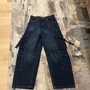 COTTON ON size 24 Barrel Dark Wash Denim Cargo Jeans